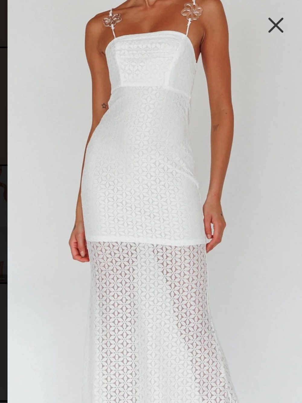 Selfie Leslie White Lace Midi Dress with Floral Straps